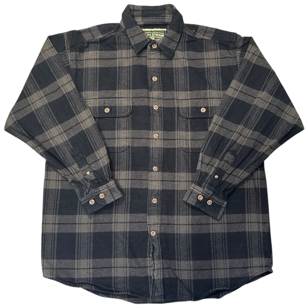 Field & Stream Dark Gray Plaid Button Down Shirt Men’s Large